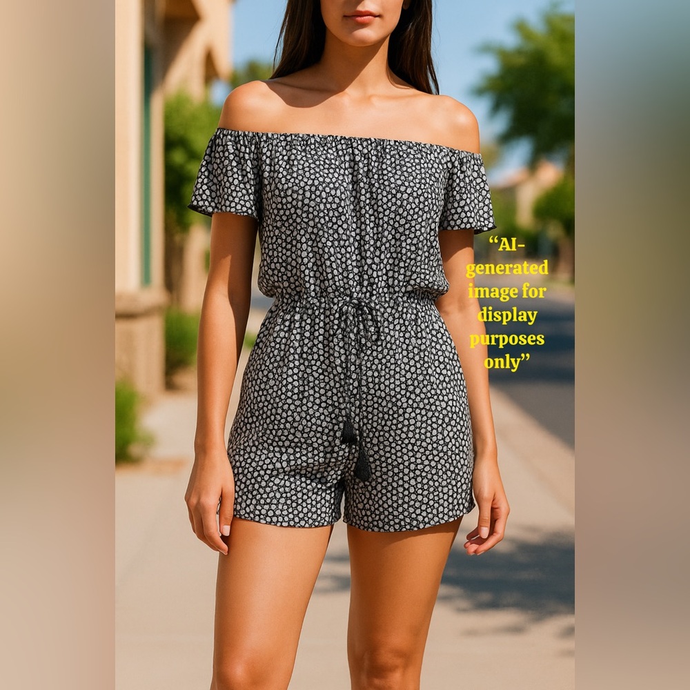 Old Navy Black and White Polka Dot Off-Shoulder Jumpsuit